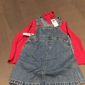 Girls denim overall dress and turtleneck outfit